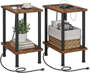 lot 6779 image: VIMBER Side Table with Charging Station, Set of 2, USBOutlets