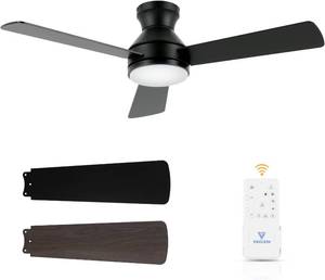 lot 6784 image: 42-Inch Flush-Mount Ceiling Fan with Light, DC Motor, Matte-Black