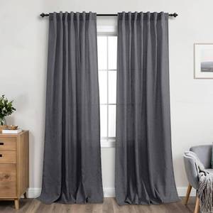 lot 6792 image: Dark Grey Curtains 84-Inch, FOUR Panels, Linen, Boho Farmhouse