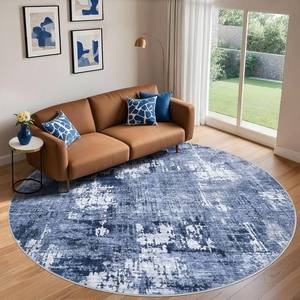 lot 6794 image: $80 DMOYEST 8ft Round Area Rug, Navy Blue, Washable, Low Pile