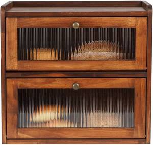 lot 6800 image: $50 Sunhoo Bread Box for Kitchen Countertop 2-Layer Wood Storage Brown