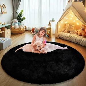 lot 6803 image: yulidayang Black Fluffy Round Rug 6x6 Non-Slip Shag Circle Rug