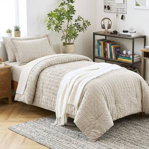 lot 6825 image: $56 CozyLux Twin Comforter Set with Sheets, 5 Pieces, Beige Seersucker