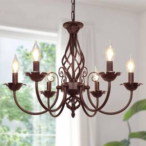 lot 6826 image: $95 6-Light Farmhouse Candle Chandelier, Rustic Pendant Light, E12