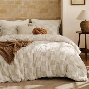 lot 6829 image: $77 Bedsure King Size Beige Comforter Set, Boho Tufted, 3 Pieces