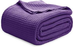 lot 6847 image: $63 Bedsure Gentlesoft 100% Cotton Blanket King Size, Purple 104x90