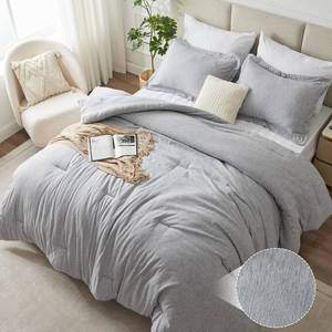 lot 6862 image: CozyLux King Comforter Set, Heathered Light Grey, 3 Pieces