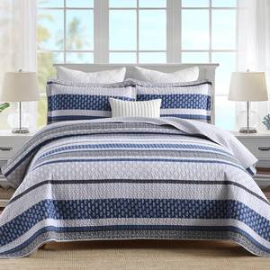 lot 6886 image: $107 Homzard Quilt Bedding Set King 100% Cotton Comforter Gray-Blue