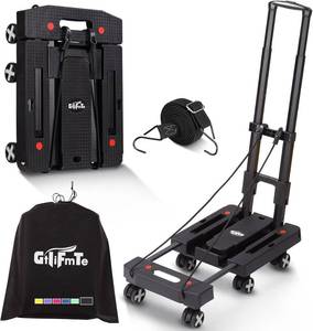 lot 6891 image: Folding Hand Truck Dolly, Lightweight 6-Wheel Luggage Cart (Black)