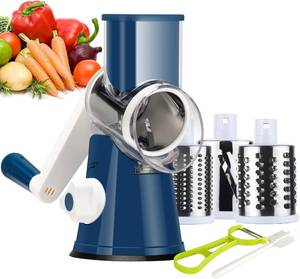 lot 6899 image: Ourokhome Rotary Cheese Grater Hand Crank with 3 Blades, Dark Blue