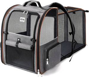 lot 6901 image: $48 Extra Large Cat Backpack Carrier, Expandable Pet Carrier, Grey