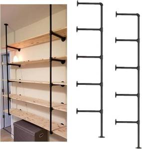 lot 6929 image: $57 Iron Pipe Wall Mount Shelf Bracket, Black, 2PcsX5Tier,68Tall