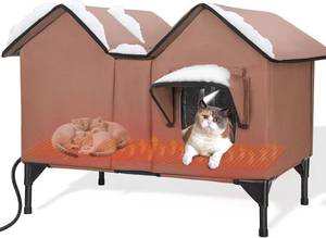 lot 6930 image: $60 Heated Outdoor Cat House with Heating Pad, Weatherproof, XL, Brown