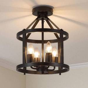 lot 6948 image: Black 4-Light Flush Mount Ceiling Light, FarmhouseIndustrial, E26