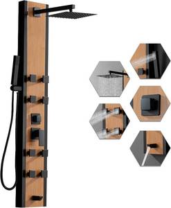 lot 6949 image: $200 BWE Stainless Steel Shower Panel Tower with 8 Jets, Handheld Wand