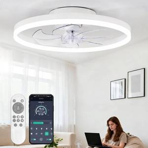 lot 6951 image: $86 20 Low Profile Ceiling Fan Light, Remote & App, 3000-6500K LED