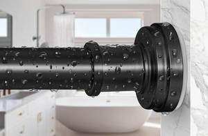 lot 6953 image: Black Shower Curtain Rod, 36-84 Inch, No Drilling Tension Rod