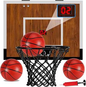 lot 6955 image: $47 Indoor Mini Hoop Set, OverDoor, Wood Backboard, Iron Rim 2 Balls