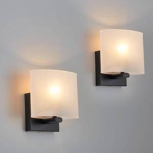 lot 6964 image: $70 Hardwired Wall Sconces, 2-Pack, Acrylic Shade, Black Wall Lamp