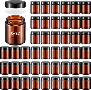 lot 6968 image: $61 Domensi 48 Pcs Bulk 6oz Glass Jars with Lids Airtight Amber