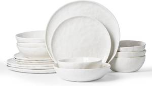 lot 6979 image: $90 Famiware Porcelain Dinnerware Set for 4, Wave Edge, 16pc