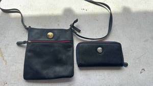 lot 5 image: Navy Blue Leather Crossbody Bag and Wallet Set