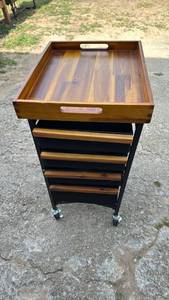 lot 19 image: Mobile Bar Cart with Wooden Top and Storage Compartments