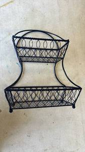 lot 34 image: Blue Metal Two-Tier Wire Basket Stand