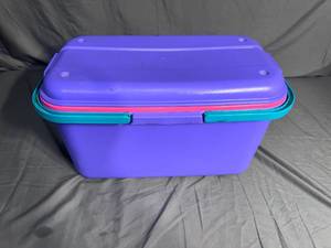 lot 66 image: Purple Plastic Storage Container with Teal Clasps