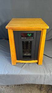 lot 91 image: Infrared Electric Space Heater with Wood Cabinet Frame