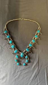 lot 103 image: Native American Turquoise Squash Blossom Necklace