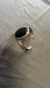 lot 105 image: Sterling Wire Cuff Bracelet with Black Stone