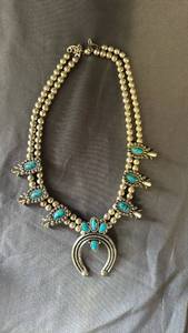 lot 108 image: Silver Squash Blossom Necklace with Turquoise Stones