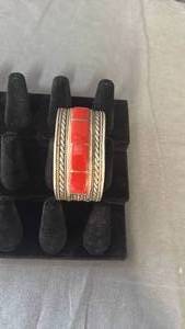 lot 109 image: Red Coral Silver Cuff Bracelet