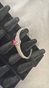 lot 114 image: Sterling Silver Ruby Gemstone Cuff Bracelet