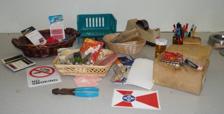 lot 1017 image: Lot of office supplies, Signs, Tools and More - see pics