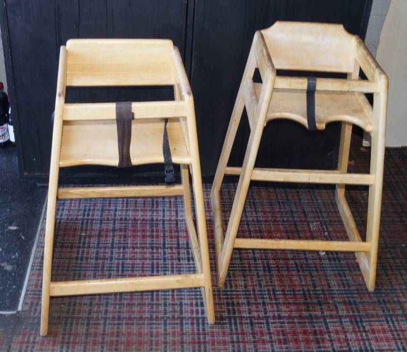 lot 1072 image: 2 Wooden Restaurant High Chairs