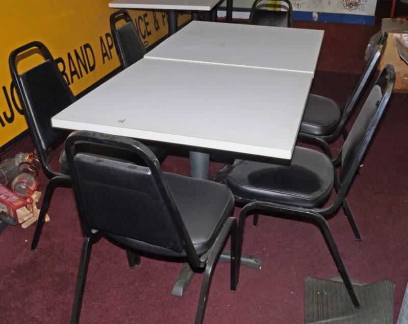 lot 1109 image: 2 Restaurant Tables with 6 Restaurant Chairs