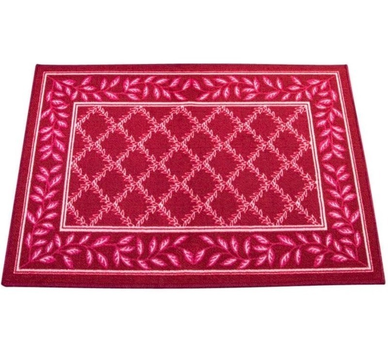 lot 3565106 image: Collections Etc Two-Tone Lattice Rug with Leaf Border with Skid-Resistant Backing, Home Decor and Floor Protection, Burgundy, 26 X 60 - Retail $22