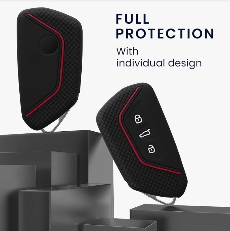 lot 3565114 image: kwmobile Car Key Cover Compatible with VW Golf 8 3 Button Car Key Key Cover - Silicone Protective Car Key Fob Case - Black  Red - Retail $5