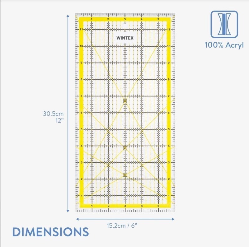 lot 3565146 image: WINTEX Universal Ruler 10cm x 45cm Transparent 2 Colour Print with cm Grid and Angle Display in 30 degree45 degree60 degree Rotary Cutter Ruler Patchwork Ruler Craft Ruler - Ideal for Sewing and Crafts - Retail $12