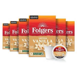 lot 3464 image: Folgers French Vanilla Flavored Coffee, 72 Keurig K-Cup Pods BB NOV 2025