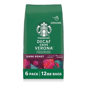 lot 3467 image: Starbucks Ground Coffee, Dark Roast Hot or Iced Coffee, Decaf Caff  Verona, Six -12 oz Bags  BB NOV 2025