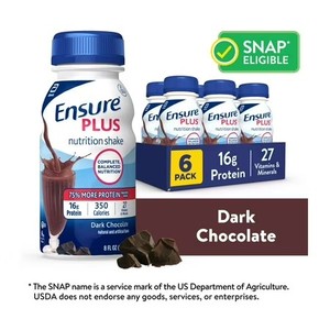 lot 3493 image: Ensure Plus Meal Replacement Nutrition Shake, Dark Chocolate, 16g Protein, 8 fl oz - 6 Pack (6 Boxes of 4 Drinks) BB MAY 2026
