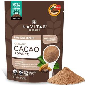 lot 3508 image: Navitas Organics Cacao Powder - Cocoa Powder Substitute 11, For Hot Chocolate, Baking & More - Regenerative Organic Certified, Non GMO, Fairtrade, Gluten Free, Non-alkalized (16oz. Bag, 76 Servings) AUG 2025
