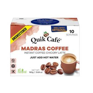 lot 3539 image: QuikCaf  Madras Unsweetened Coffee   10 Count, Instant Herbal Blend with Natural Ingredients, Caffeine-Light, Preservative-Free   Just Add Hot Water OCT 2026