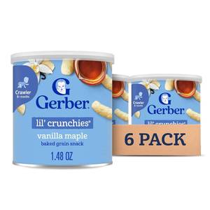 lot 3558 image: Gerber Stage 3 Baby Food Snacks, Vanilla Maple Lil Crunchies, Snacks for Babies, Baby Led Feeding, 6-Pack SEPT 2026