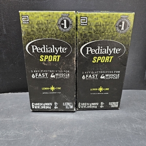 lot 3569 image: Pedialyte Sport Electrolyte Powder, Fast Hydration with 5 Key Electrolytes for Muscle Support Before, During, & After Exercise, Lemon Lime, 0.49-oz Packets (12 Count) NOV 2024
