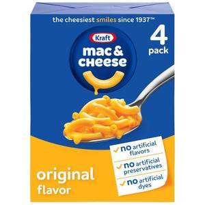 lot 3584 image: Kraft Mac and Cheese, 4 Boxes, for Easy Dinner or Dinner Sides, Original Flavor, No Artificial Flavors, Preservatives or Dyes, 7.25 oz. BB SEPT 2025