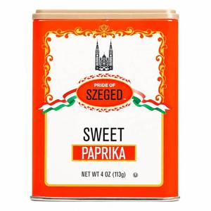 lot 3588 image: Pride of Szeged Sweet Paprika Powder, Seasoning, Spice, Deep Red, 4 oz. Tin, 1-Count BB MAY 2026